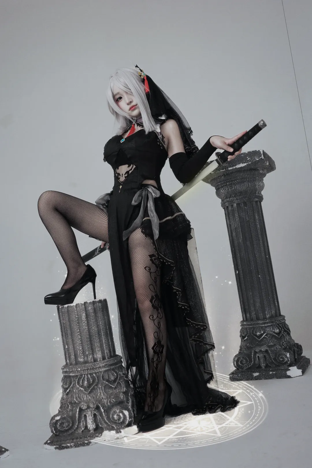 原神, 二次元摄影, 申鹤cos, 暗黑风cosplay, 黑丝网袜
