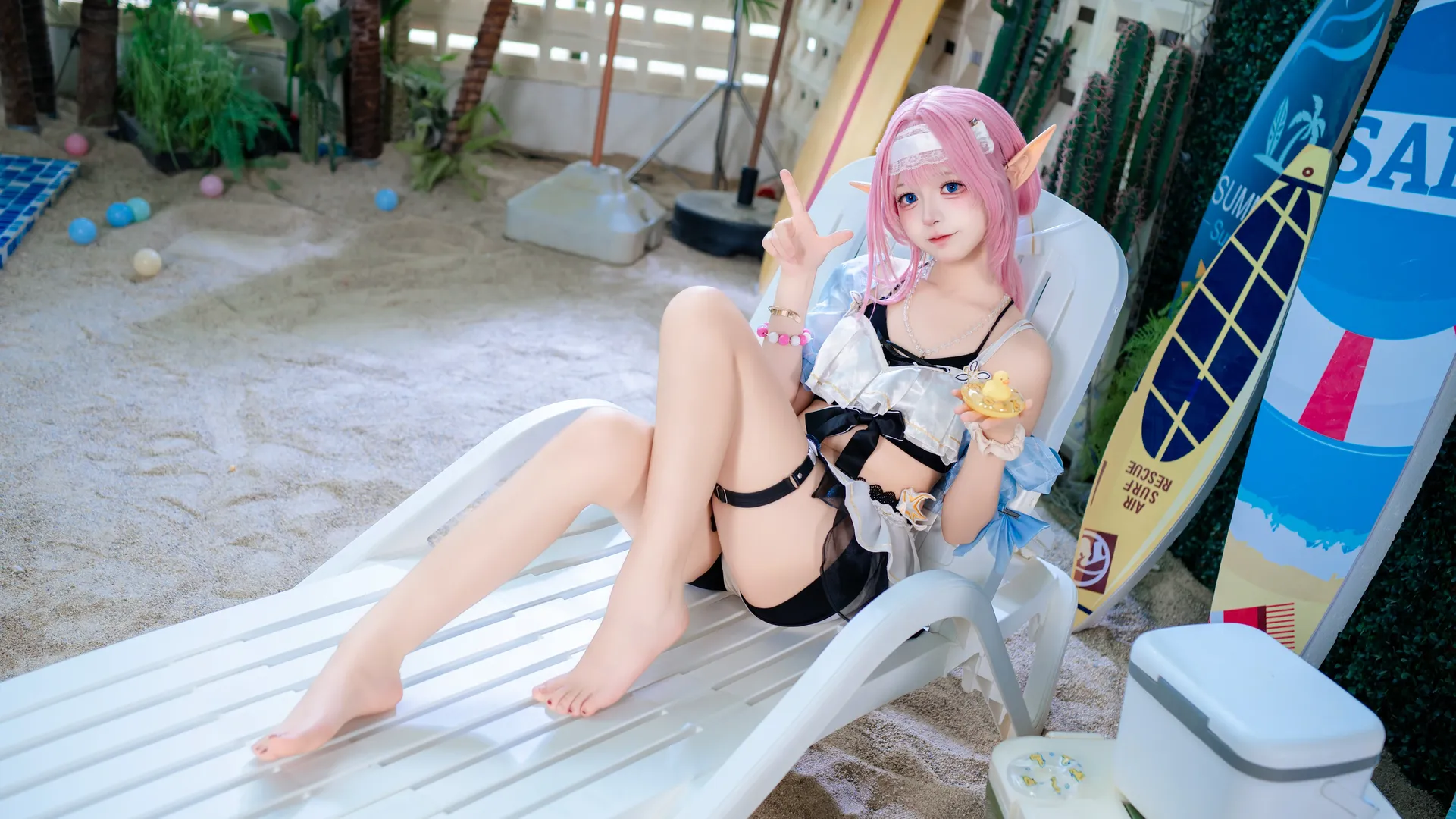 爱莉希雅cos, 崩坏3, 夏日泳装, 可爱风, 室内沙滩