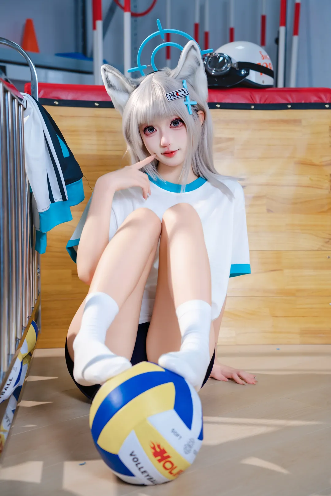 二次元少女, 蔚蓝档案, 体操服cos, 运动风摄影, 白子cos