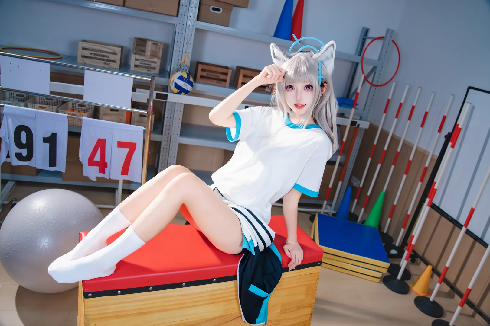 ブルーアーカイブ, 二次元コスプレ, 伊落マリー コスプレ, 体操服コスプレ, キャンパス風写真 - 5枚目