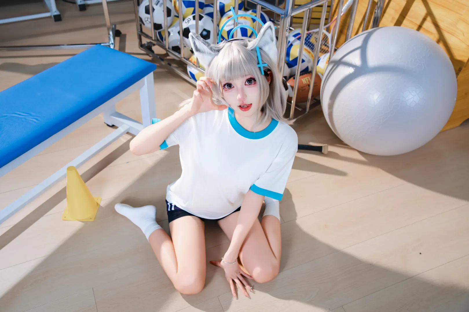 二次元少女, 蔚蓝档案, cosplay日常, 白子cos, 体育器材室写真 - 第2张