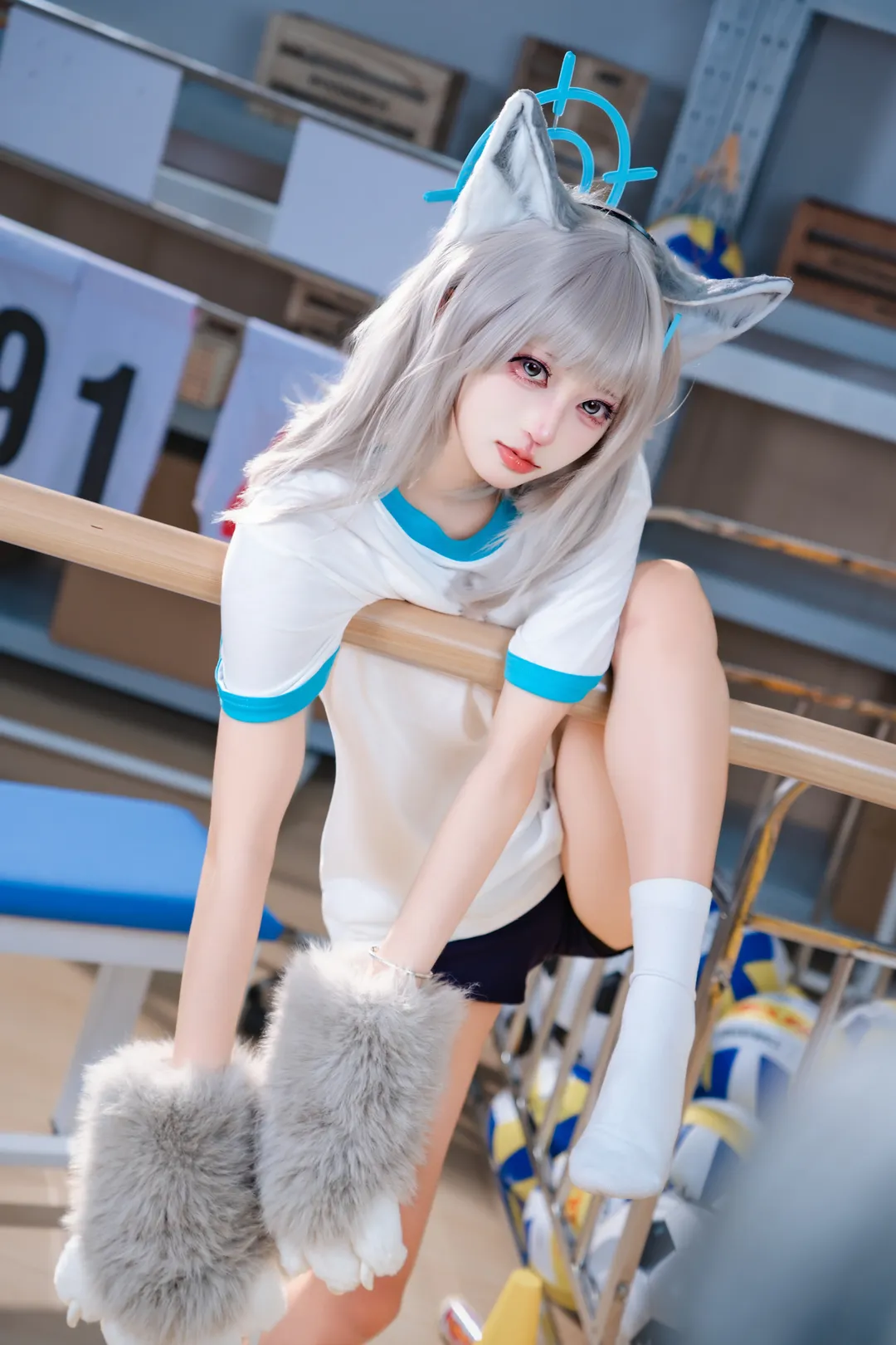 二次元少女, 蔚蓝档案, cosplay日常, 白子cos, 体育器材室写真 - 第4张