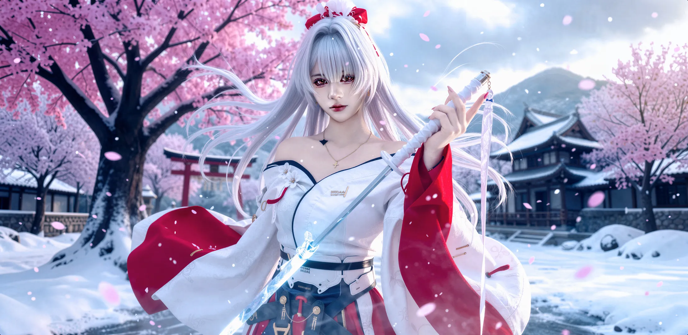 Wuthering Waves, Anime-style photography, Hiyuki cosplay, Cosplay work, Snowy outdoor scene