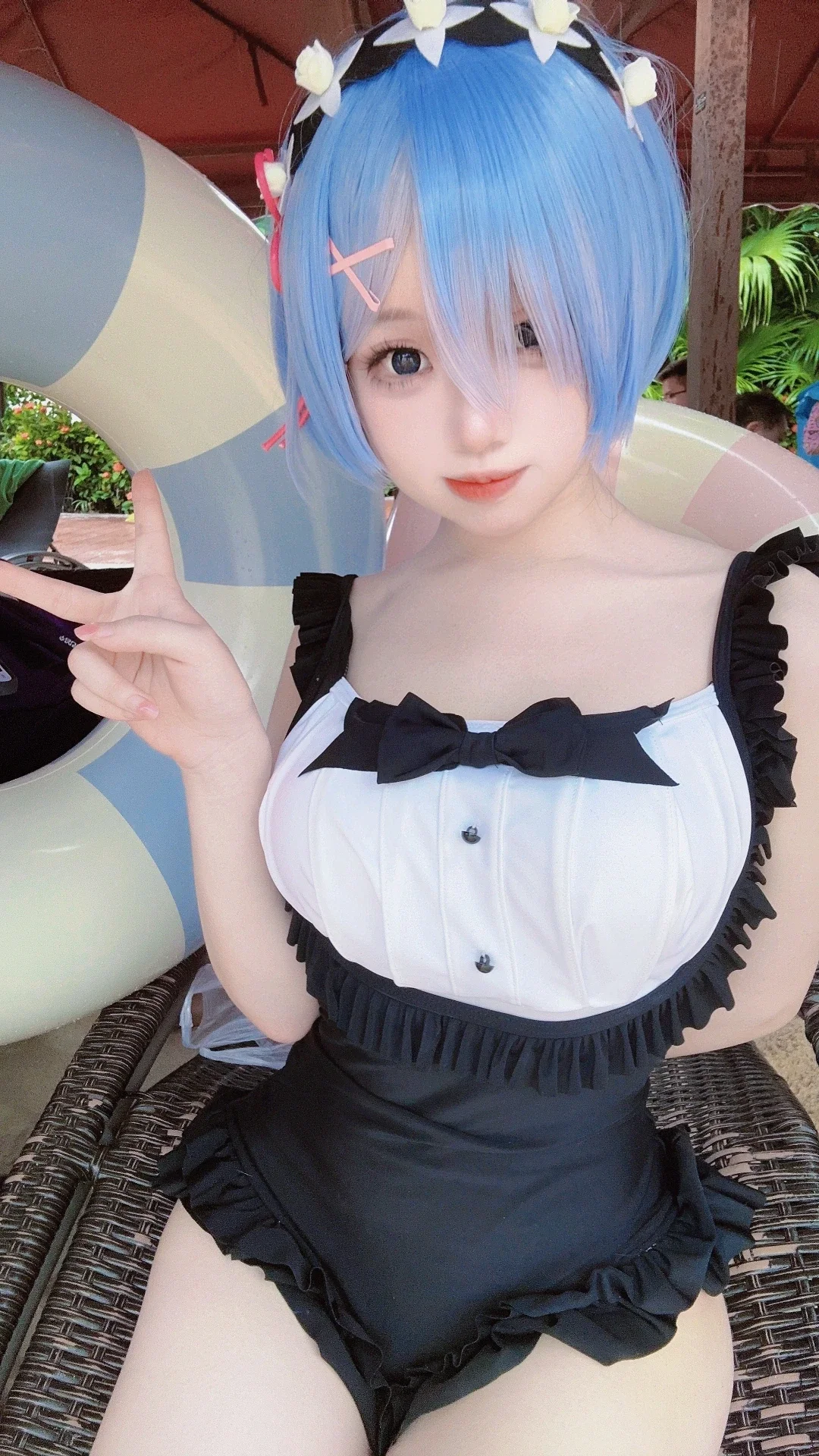 二次元, cosplay, 從零開始的異世界生活, 蕾姆cos, 泳衣
