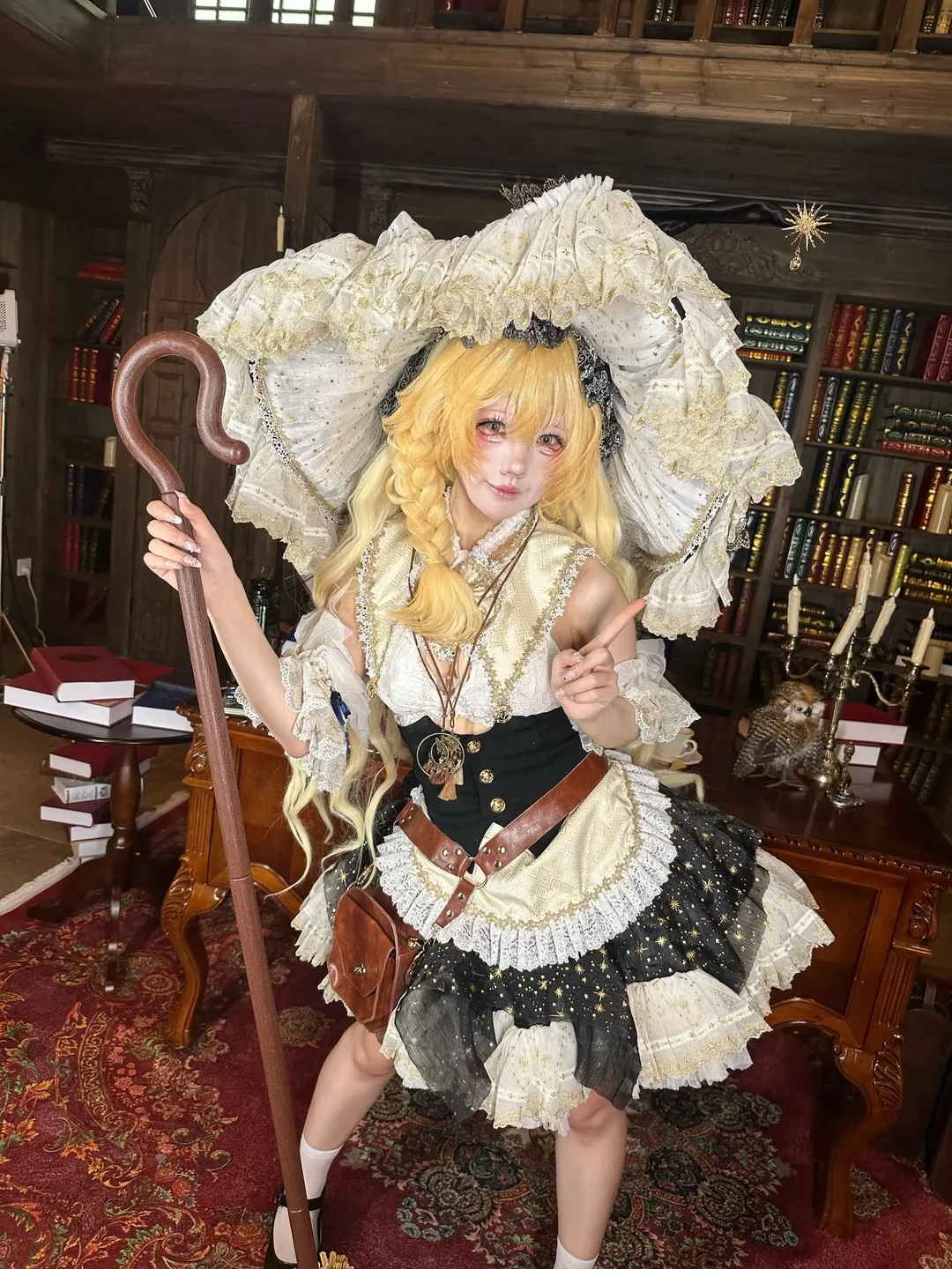 東方Project, 霧雨魔理沙cos, 金髮雙馬尾, 魔法使裝扮, 復古圖書館