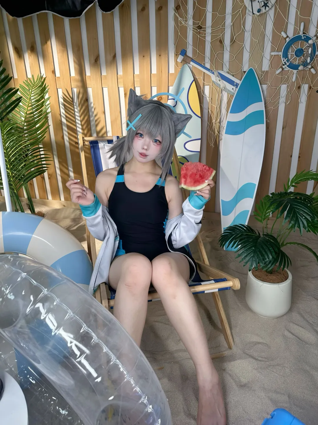 蔚蓝档案, Cosplay摄影, 砂狼白子cos, 夏日泳装, 沙滩外景棚拍 - 第3张