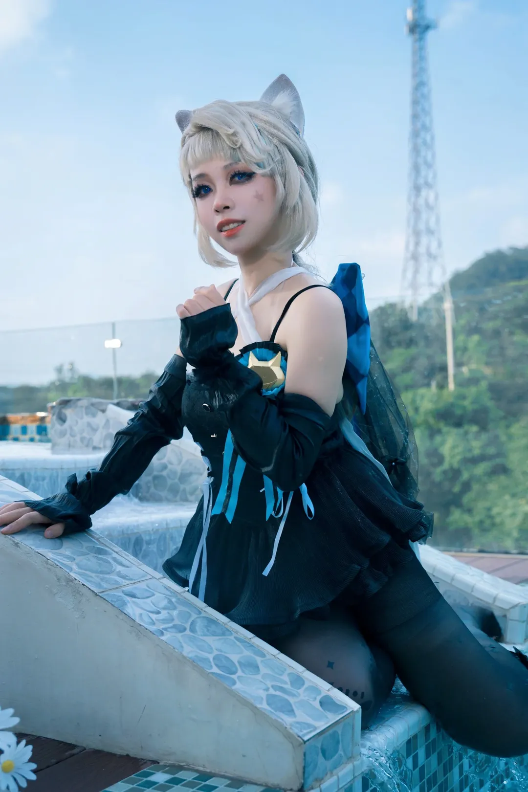 原神, 琳妮特cos, 泳装cosplay, 黑丝cos, 原神私设cos - 第1张