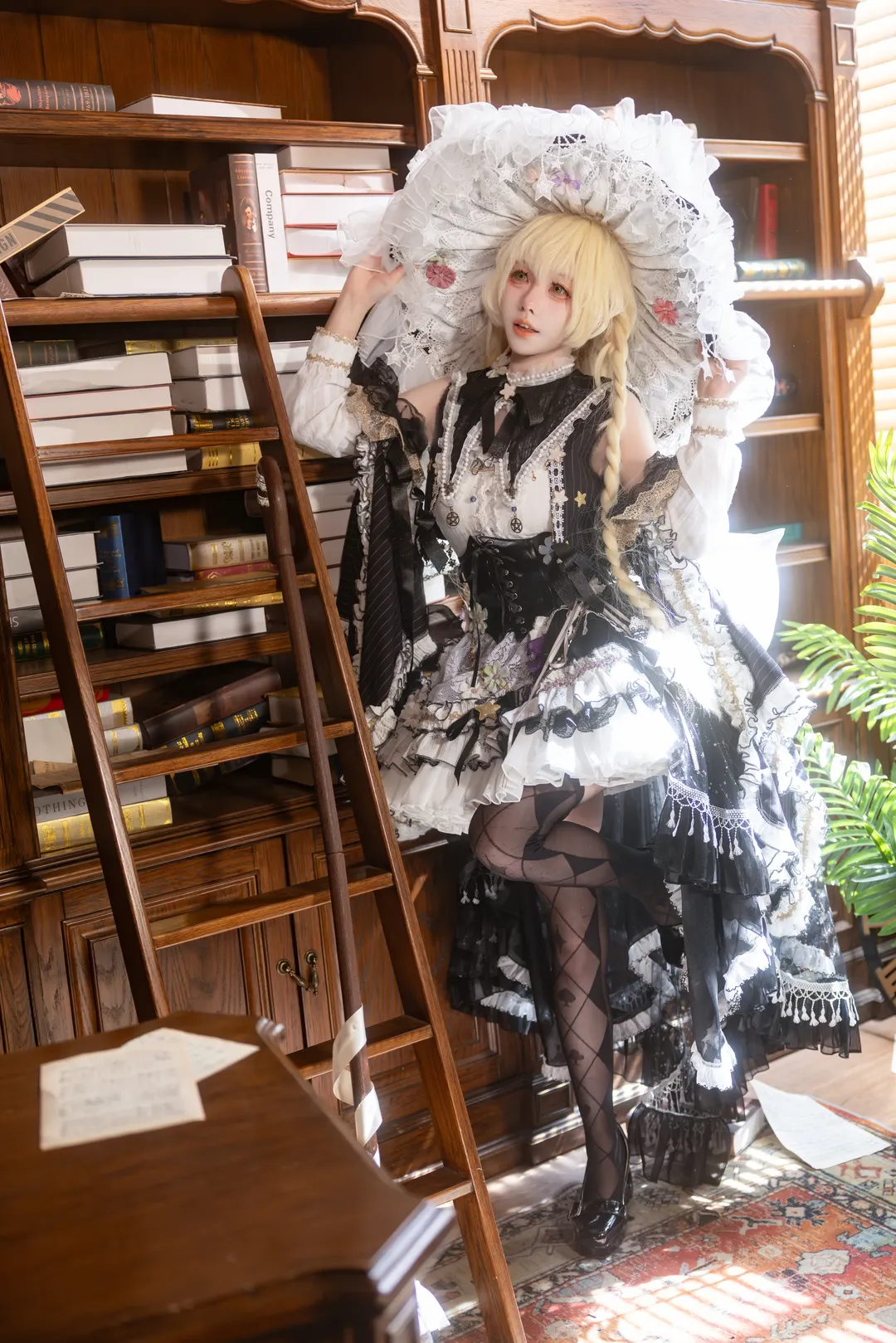 东方project, 魔理沙cos, 魔女二设, 黑白女巫风, 网纹丝袜 - 第6张