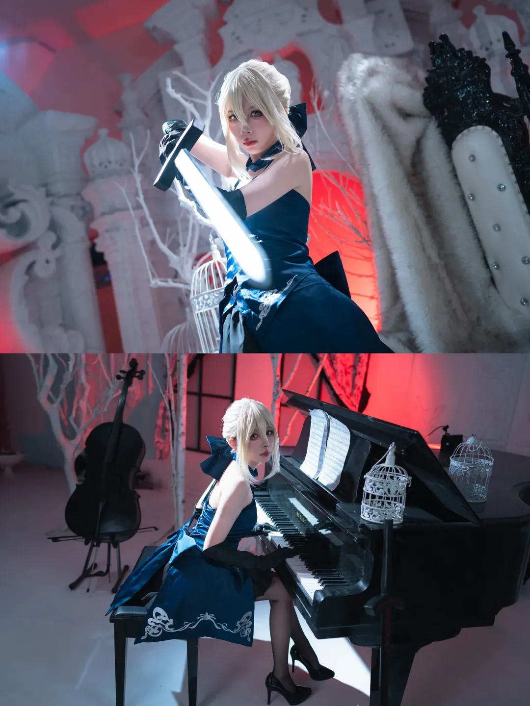 少女写真, Fate, 黑丝cos, Sabercos, 红底高跟鞋 - 第15张