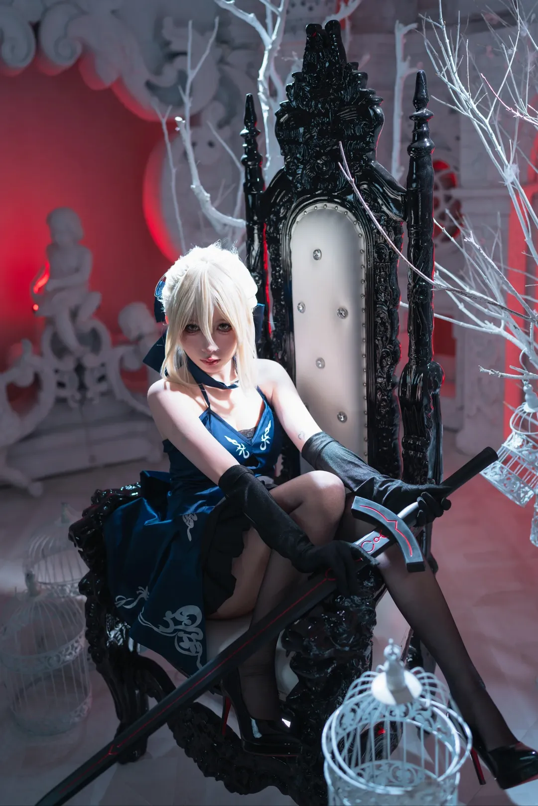 少女写真, Fate, 黑丝cos, Sabercos, 红底高跟鞋