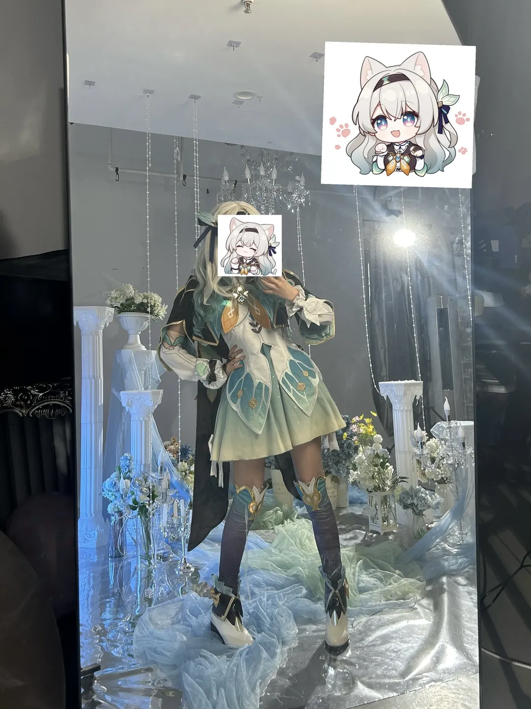 崩坏星穹铁道, 流萤cos, 对镜自拍, cosplay穿搭, 过膝长袜