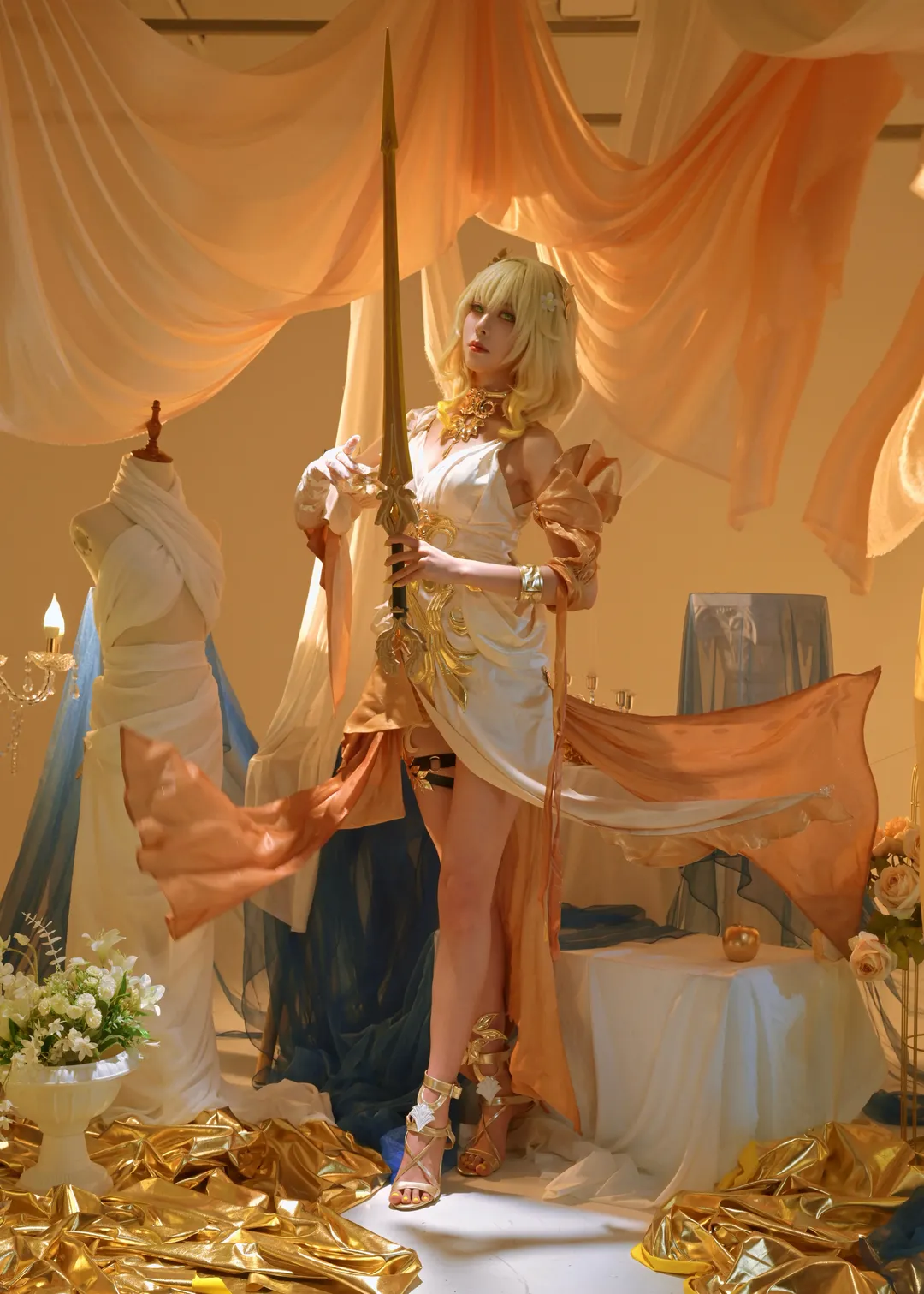 cosplay, Aglaea Cosplay, Honkai: Star Rail, Ancient style set, Studio photography
