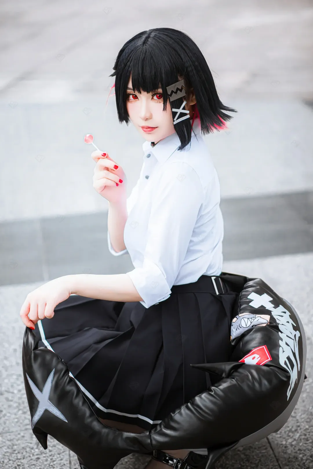 绝区零, 鲨鱼妹cos, 漫展外景, 黑丝cosplay, jk制服拍照 - 第6张
