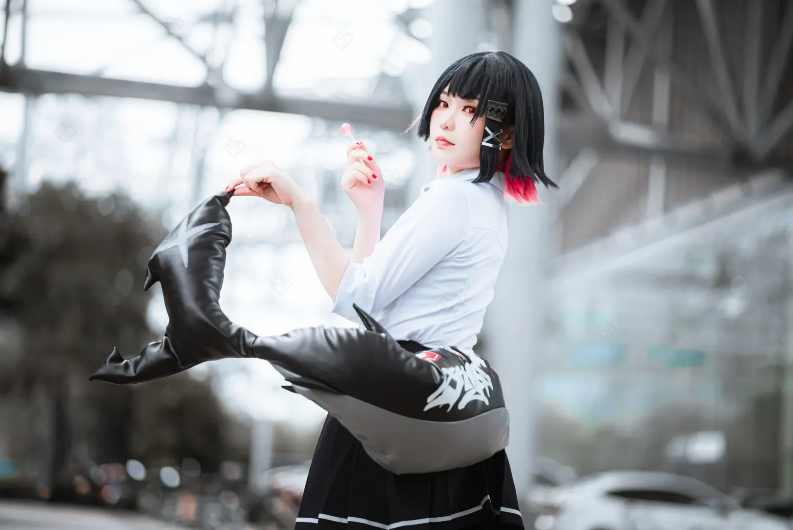 绝区零, 鲨鱼妹cos, 漫展外景, 黑丝cosplay, jk制服拍照 - 第8张