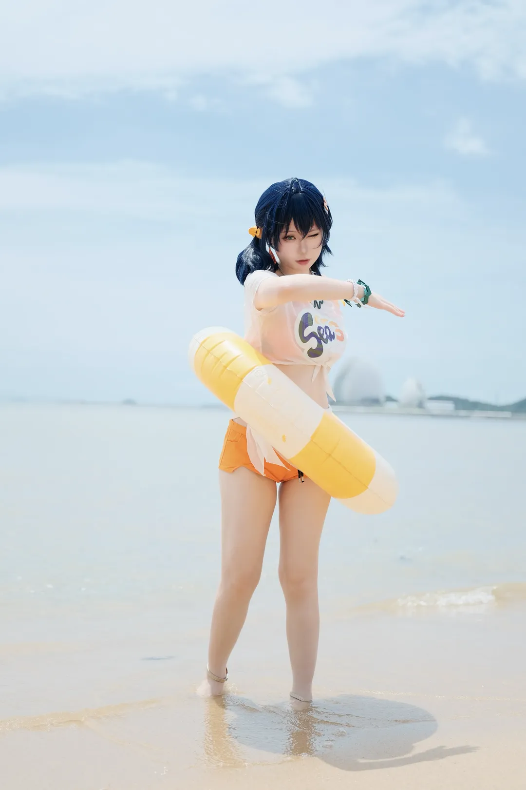 絕區零, 泳裝cosplay, 海邊寫真, 二次元萌妹, 法厄同cos