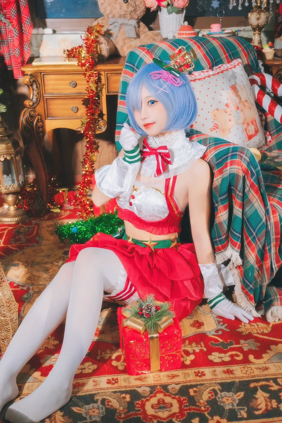 cosplay, 从零开始的异世界生活, 白丝, 雷姆cos, 圣诞cos
