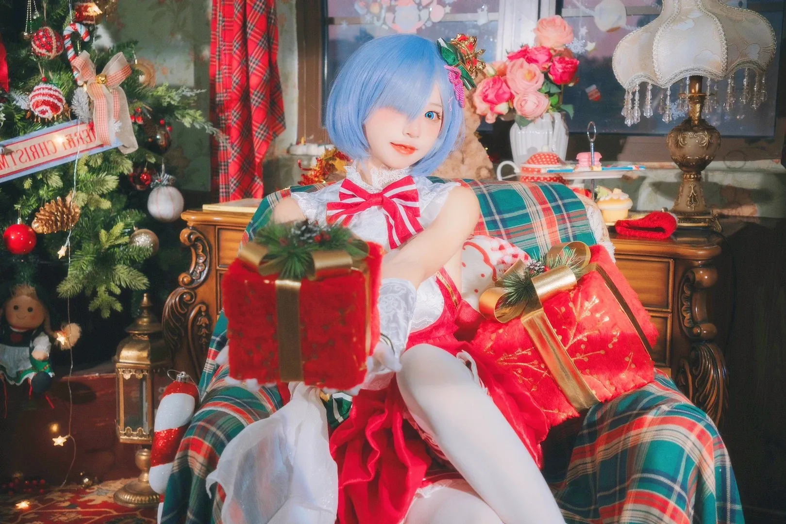 cosplay, 从零开始的异世界生活, 白丝, 雷姆cos, 圣诞cos - 第8张