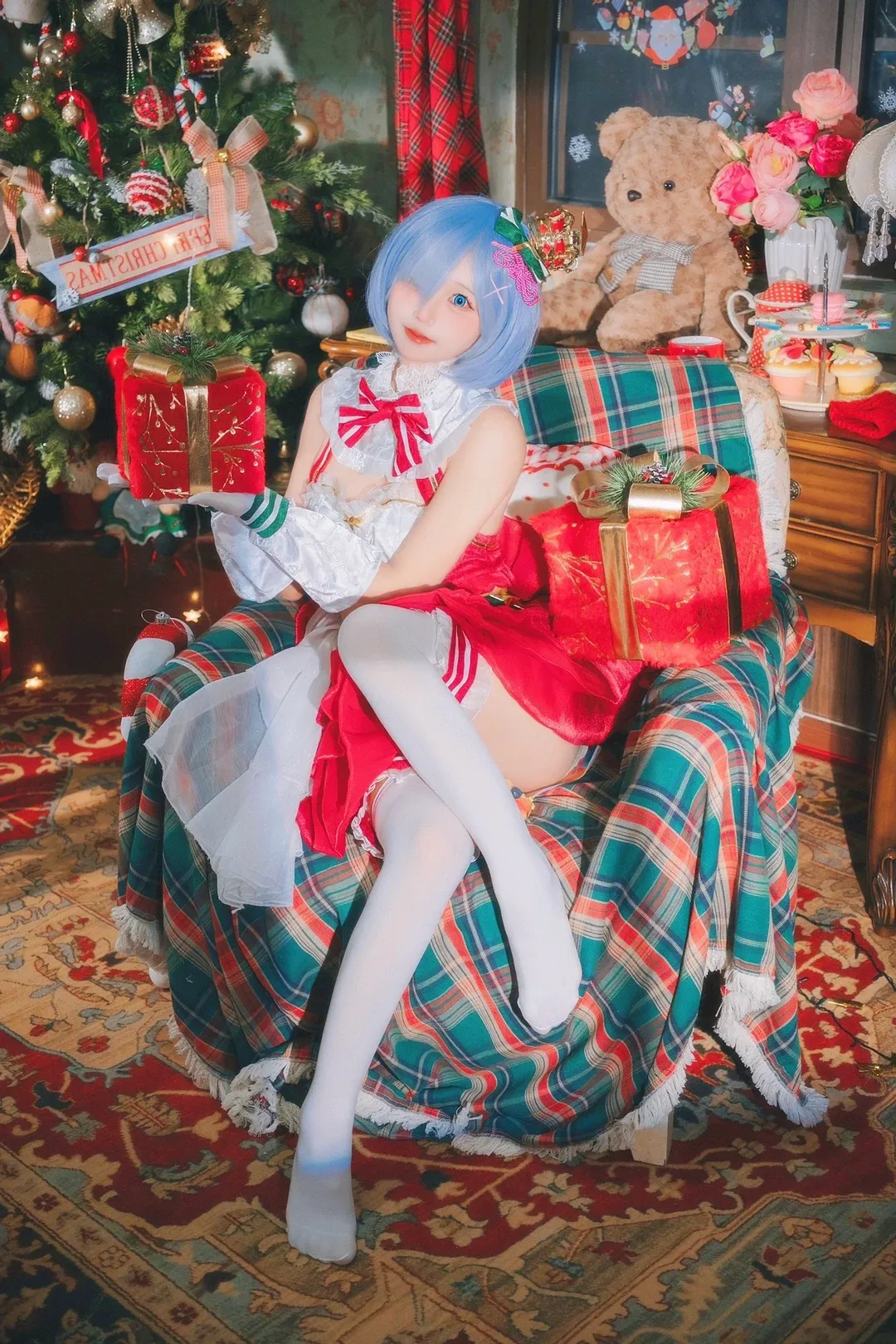 cosplay, 从零开始的异世界生活, 白丝, 雷姆cos, 圣诞cos - 第9张