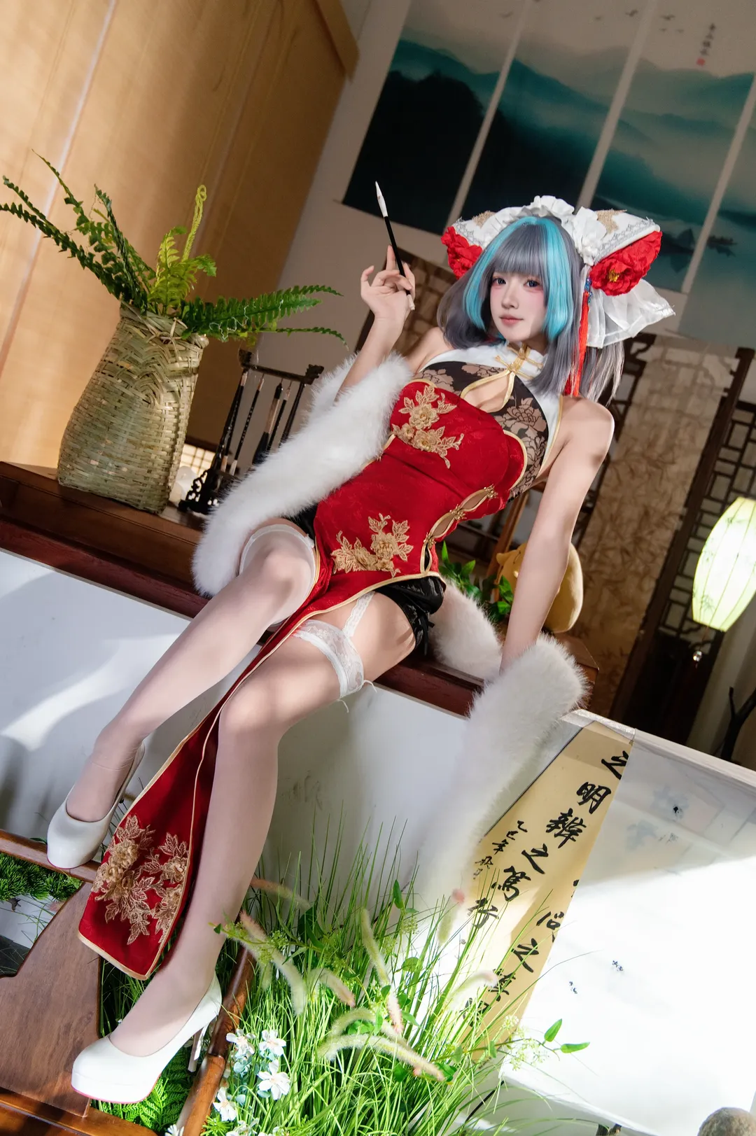 柴郡cos, 碧蓝航线, 萌系cosplay, 新年旗袍, 白丝cos - 第2张