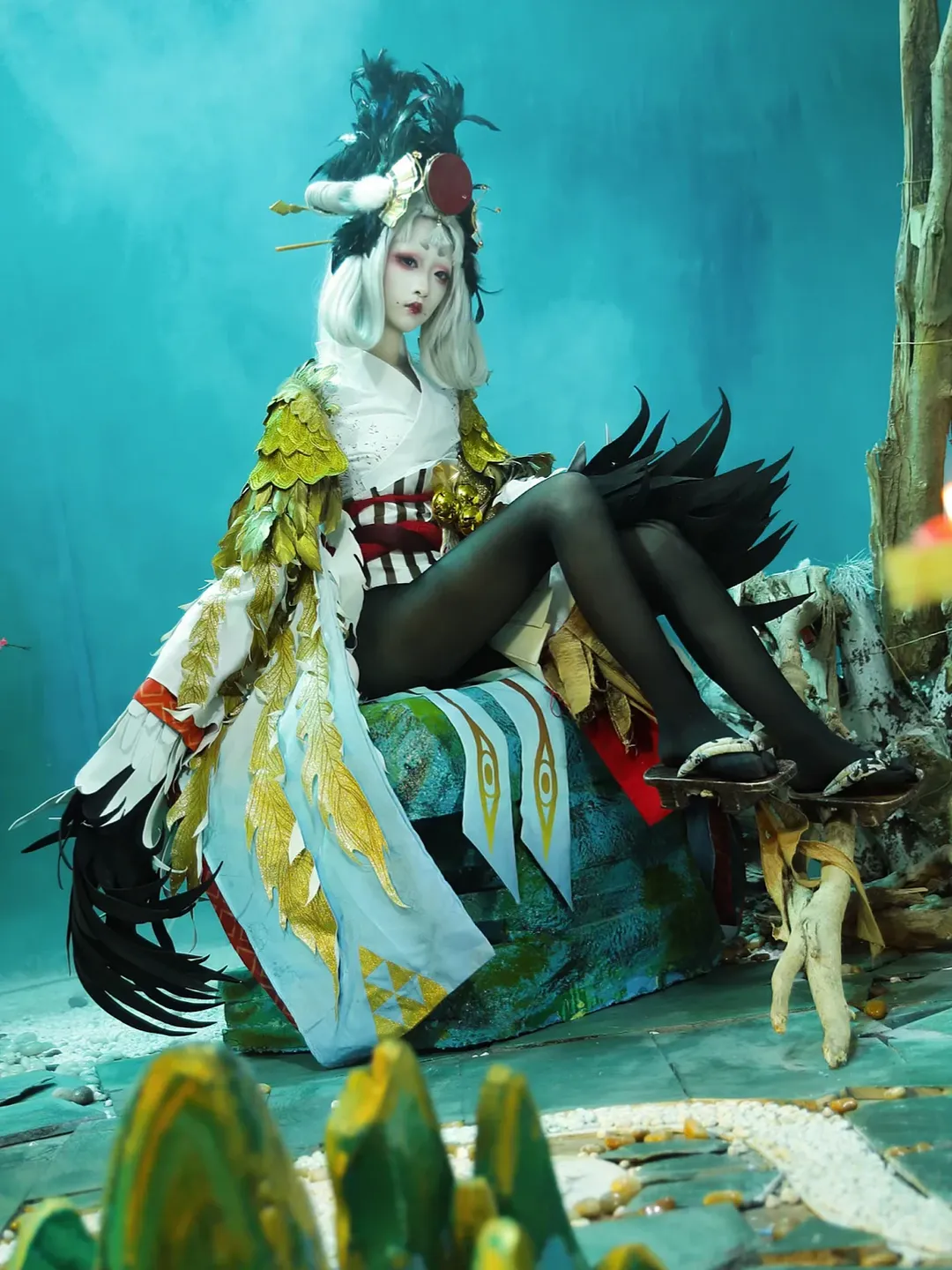 黑丝, 和风cosplay, 阴阳师, 姑获鸟cos, 金銮鹤羽