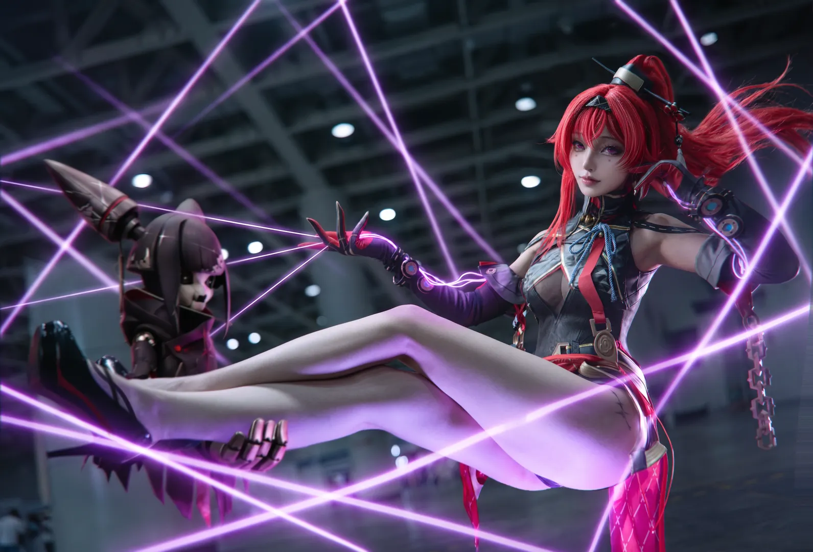 鸣潮, 赛博朋克cosplay, 红发, 吟霖cos, 网袜