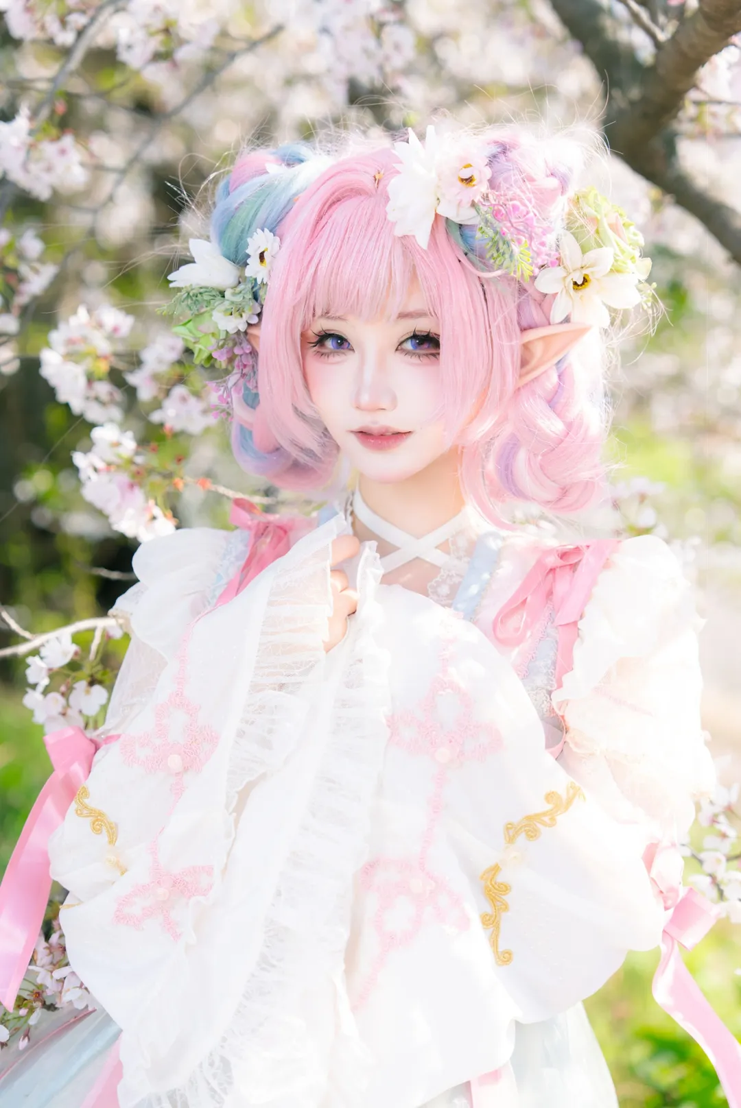Cyrene Cosplay, Honkai: Star Rail, Elf ears cosplay, Spring cherry blossom cosplay, Dreamy pink hair