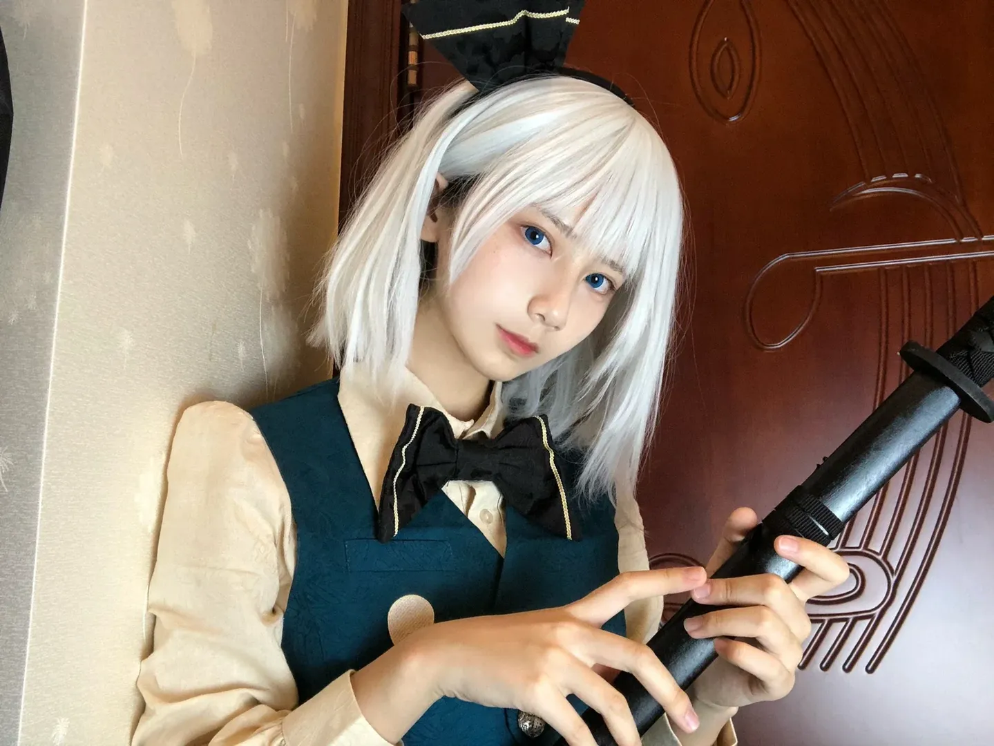 东方Project, 魂魄妖梦cos, 银发蓝瞳, 半人半灵, 日式剑士