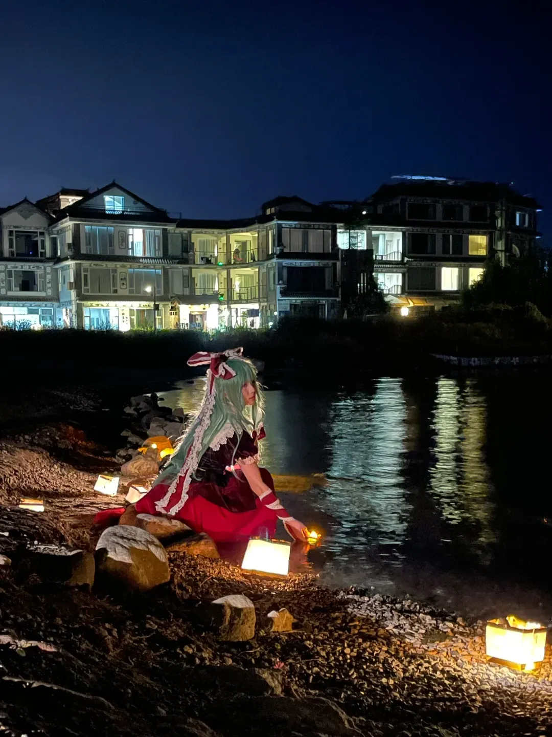 東方Project, 夜景ポートレート, 鍵山雛 コスプレ, 大理洱海, 流し雛の祈願 - 6枚目