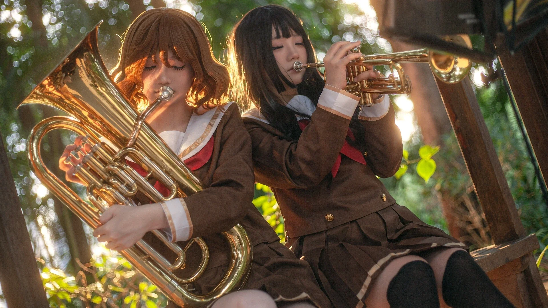 雰囲気のある写真, 白ストッキング, 響け！ユーフォニアム, 金管楽器, セーラー服コスプレ - 3枚目