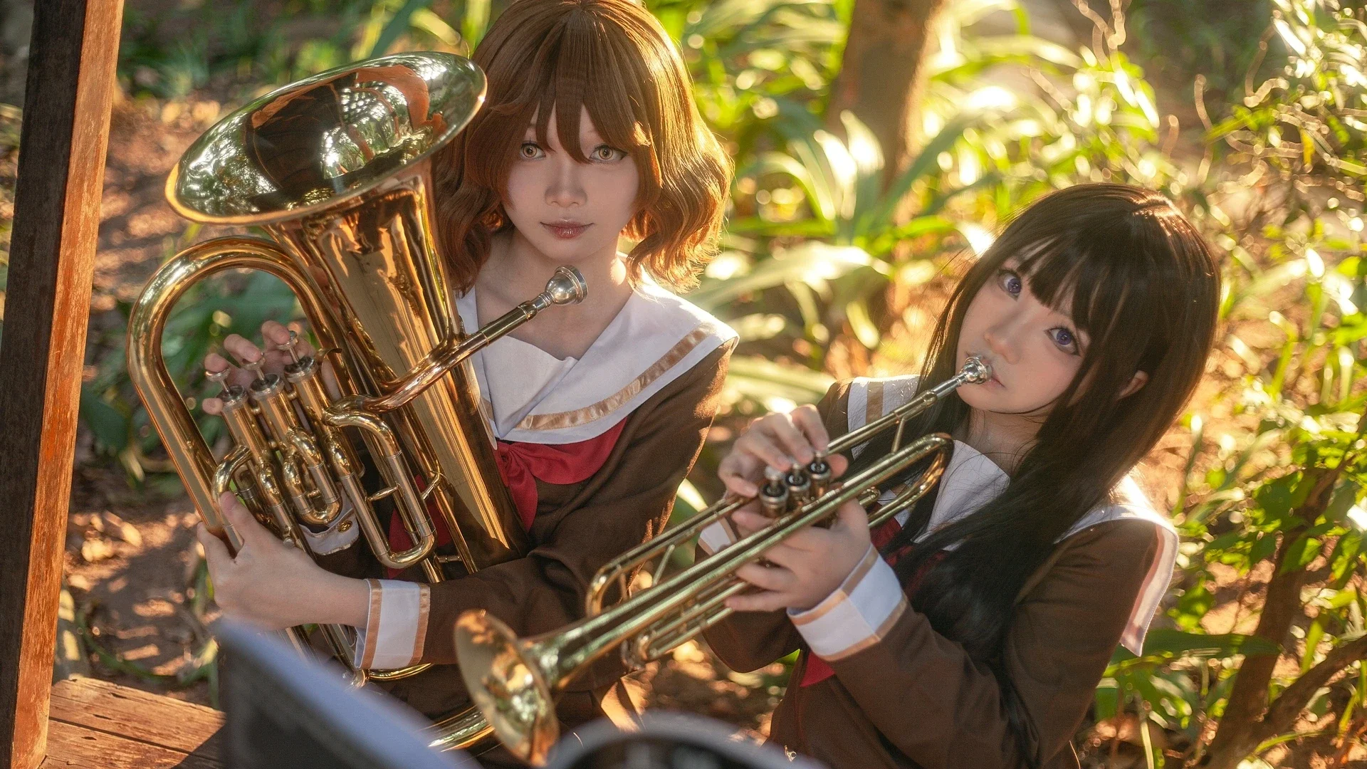 雰囲気のある写真, 白ストッキング, 響け！ユーフォニアム, 金管楽器, セーラー服コスプレ