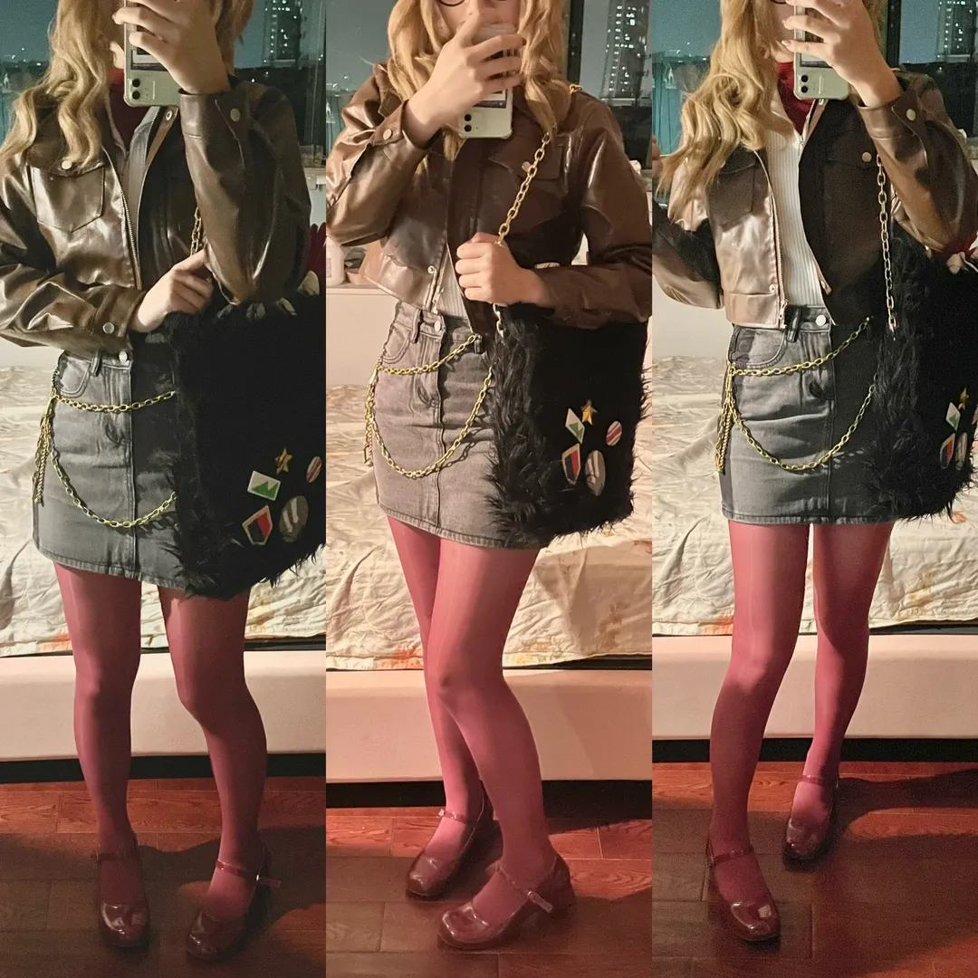 cosplay, 重返未来1999, 皮衣穿搭, 梅兰妮cos, 红丝袜穿搭 - 第7张