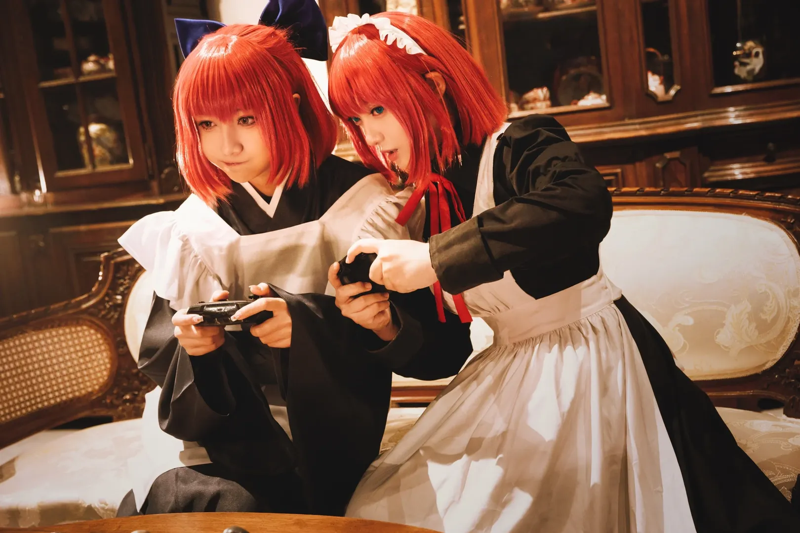复古风, 双人cosplay, 月姬, 巫净琥珀cos, 巫净翡翠cos