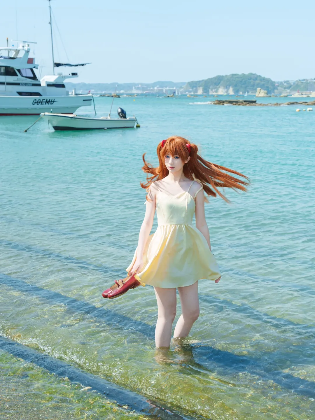 新世紀エヴァンゲリオン, 夏の清涼感, 海辺の撮影, 赤髪カラコン, 惣流・アスカ コスプレ - 1枚目