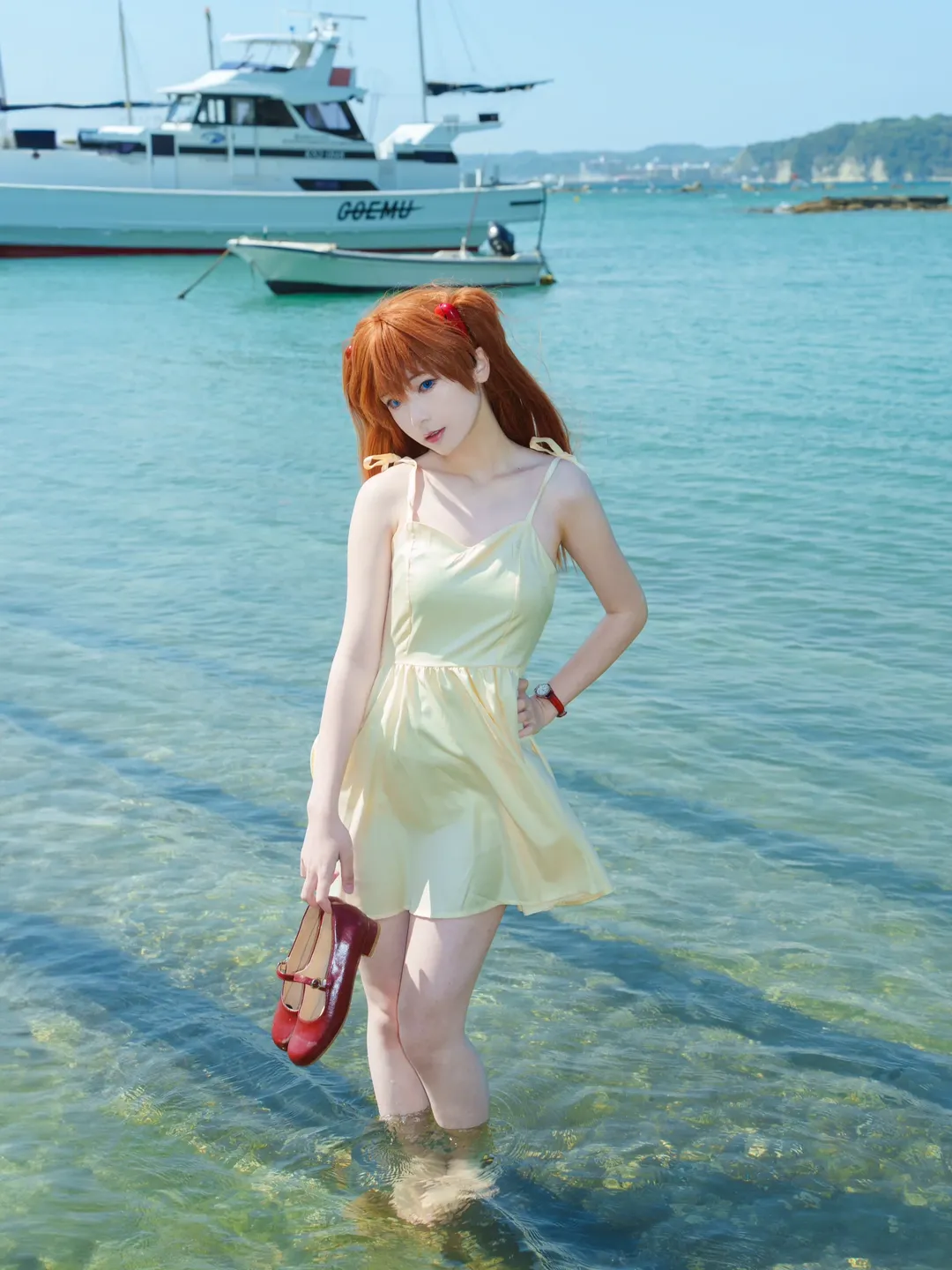新世紀エヴァンゲリオン, 夏の清涼感, 海辺の撮影, 赤髪カラコン, 惣流・アスカ コスプレ - 2枚目