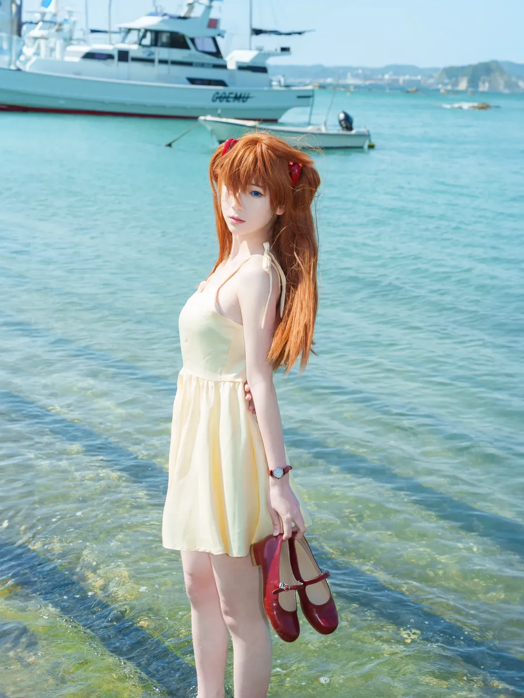 新世紀エヴァンゲリオン, 夏の清涼感, 海辺の撮影, 赤髪カラコン, 惣流・アスカ コスプレ - 3枚目