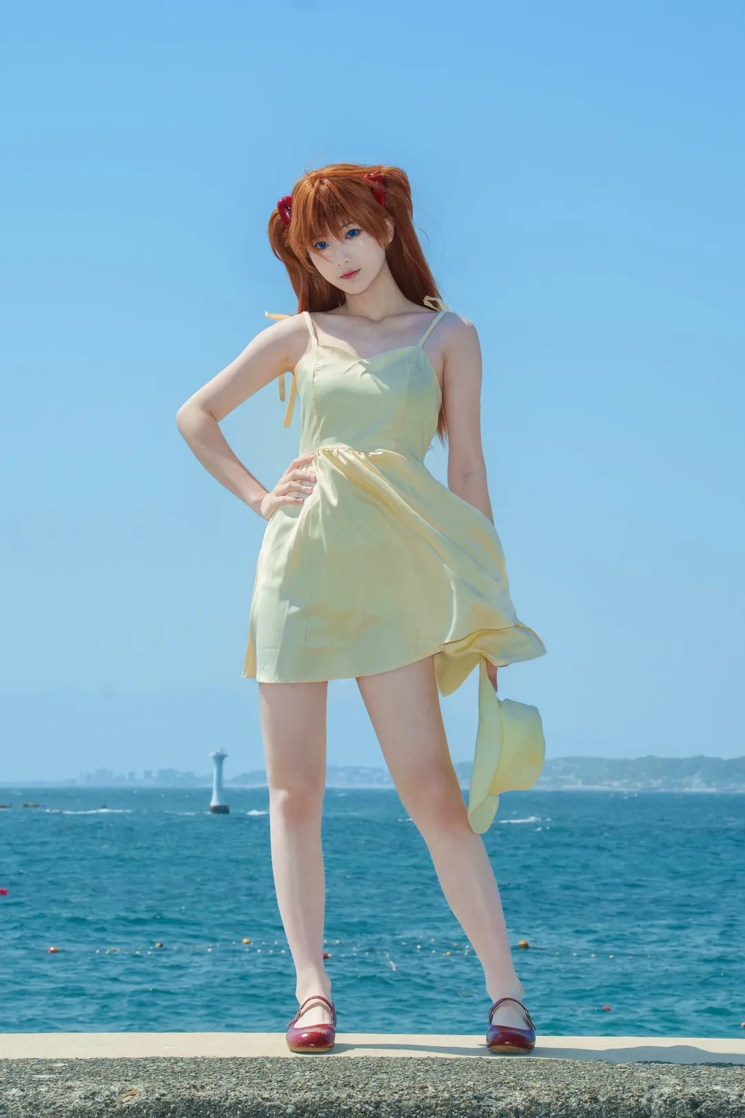 新世紀エヴァンゲリオン, 夏の清涼感, 海辺の撮影, 赤髪カラコン, 惣流・アスカ コスプレ - 4枚目