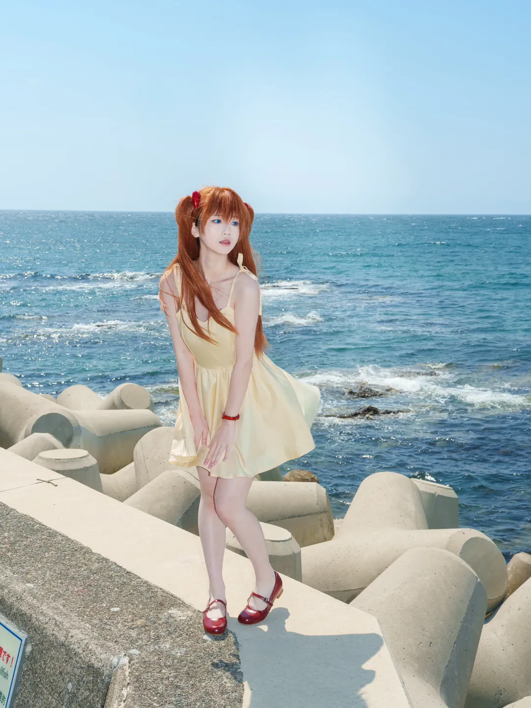 新世紀エヴァンゲリオン, 夏の清涼感, 海辺の撮影, 赤髪カラコン, 惣流・アスカ コスプレ - 5枚目