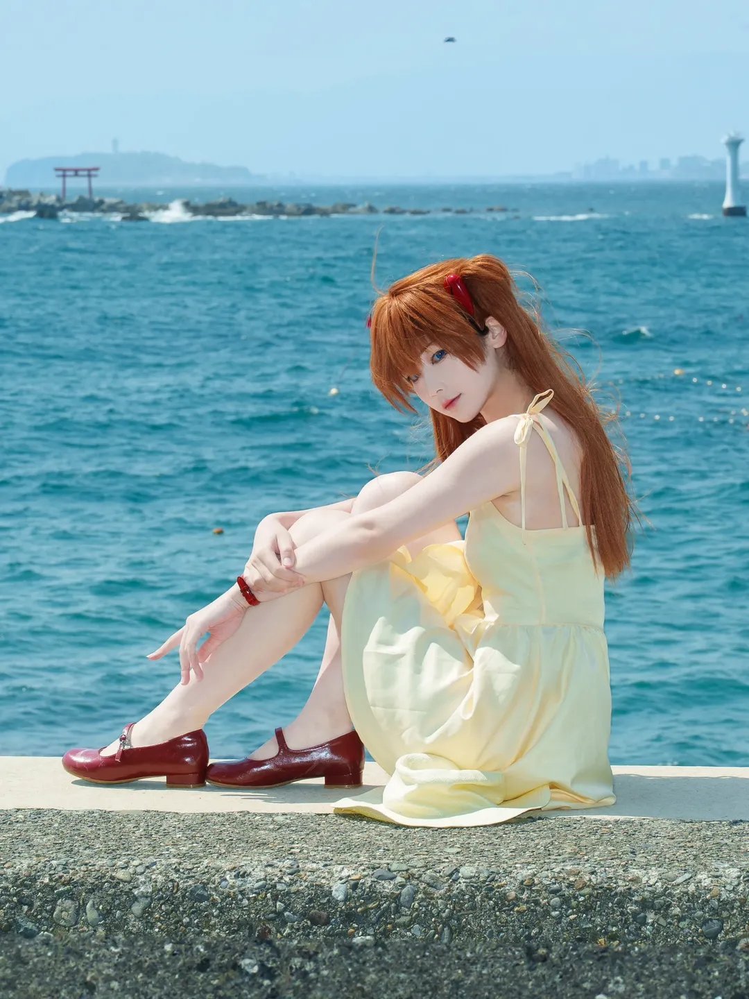 新世紀エヴァンゲリオン, 夏の清涼感, 海辺の撮影, 赤髪カラコン, 惣流・アスカ コスプレ - 7枚目