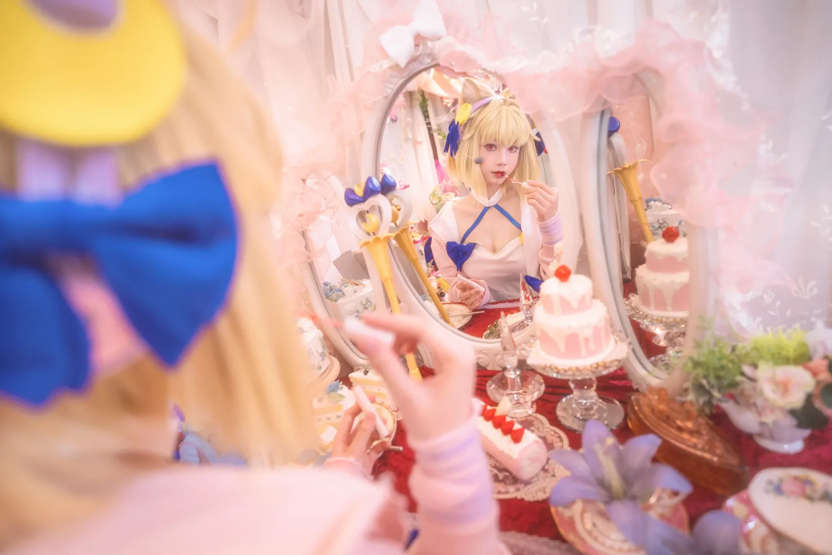 cosplay摄影, 爱尔奎特cos, 月姬, 粉白条纹丝袜, 粉色系布景 - 第8张