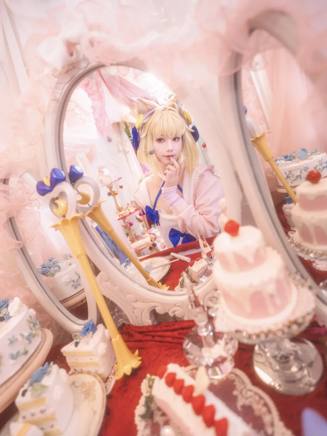 cosplay摄影, 爱尔奎特cos, 月姬, 粉白条纹丝袜, 粉色系布景 - 第9张
