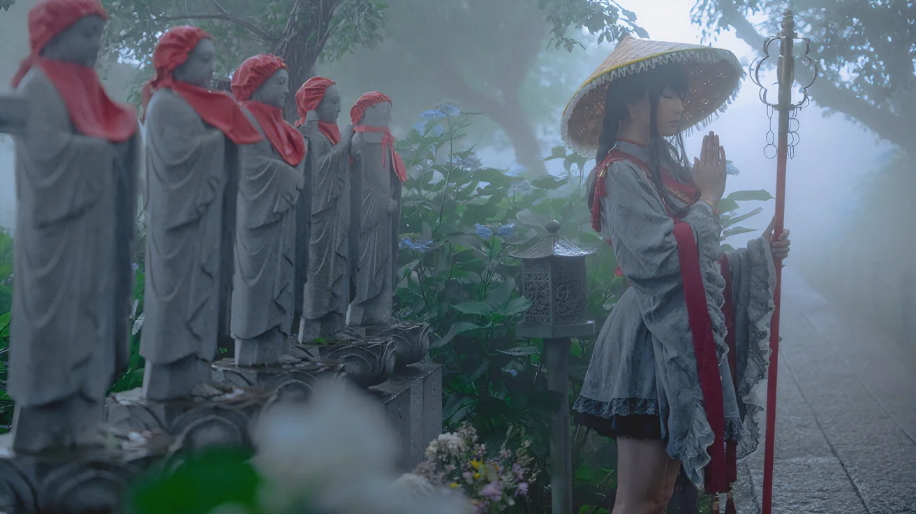 东方project, 紫阳花, 矢田寺成美cos, 丝袜, 雾气特效 - 第3张