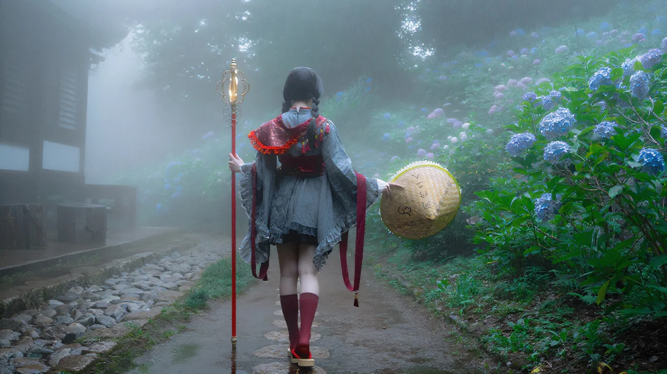 东方project, 紫阳花, 矢田寺成美cos, 丝袜, 雾气特效