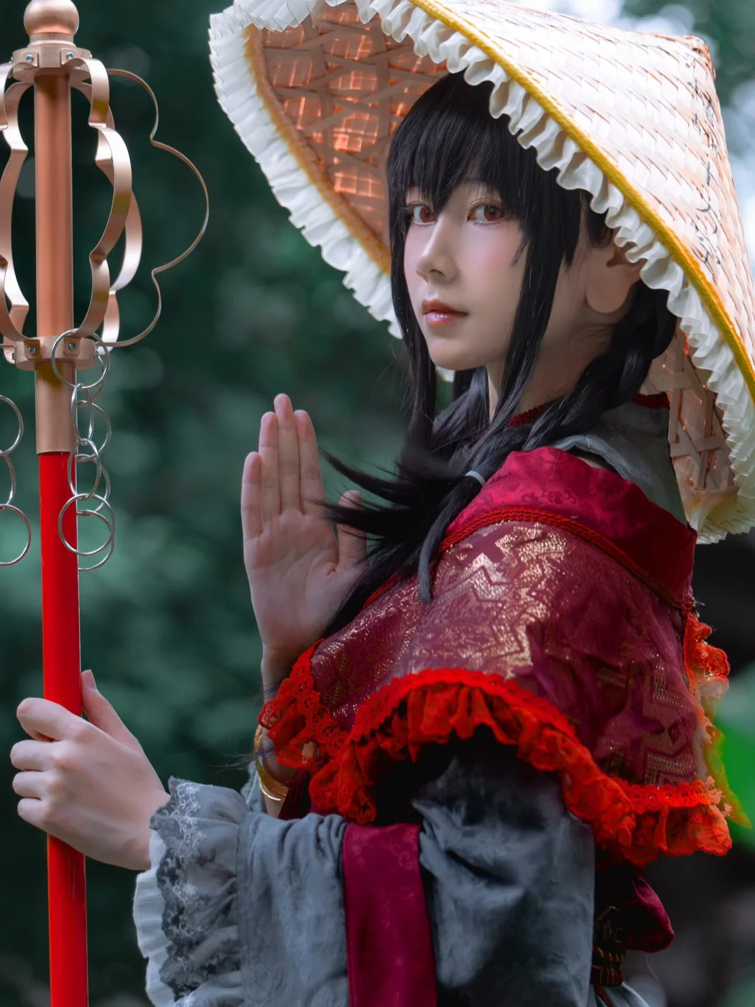 Touhou Project, Hydrangea, Yatadera Narumi cosplay, Red stockings, Folk custom photography - Image 1