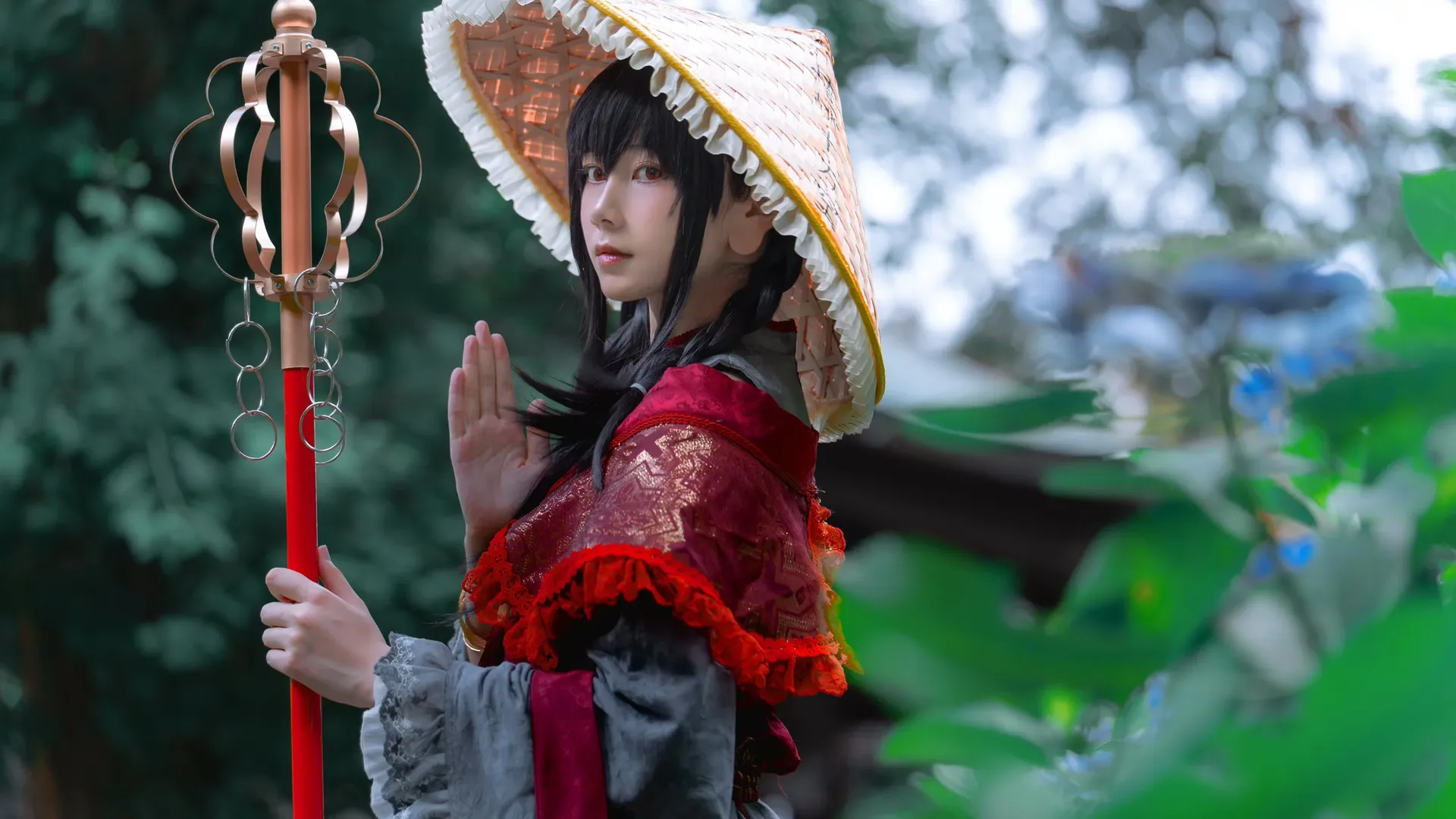 Touhou Project, Hydrangea, Yatadera Narumi cosplay, Red stockings, Folk custom photography - Image 2