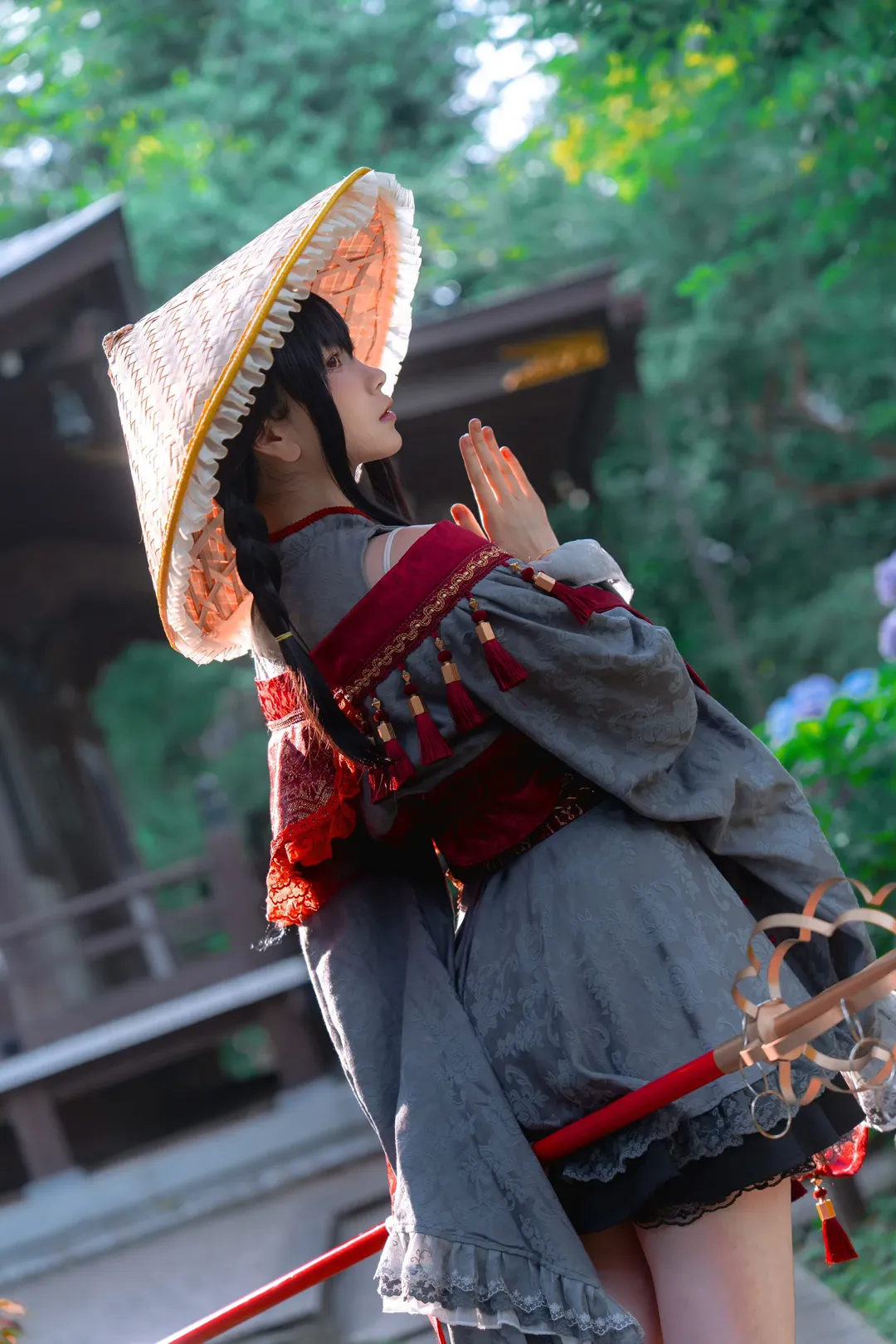Touhou Project, Hydrangea, Yatadera Narumi cosplay, Red stockings, Folk custom photography - Image 7