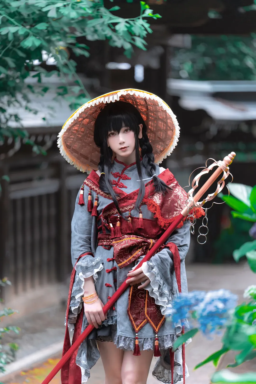 Touhou Project, Hydrangea, Yatadera Narumi cosplay, Red stockings, Folk custom photography - Image 9