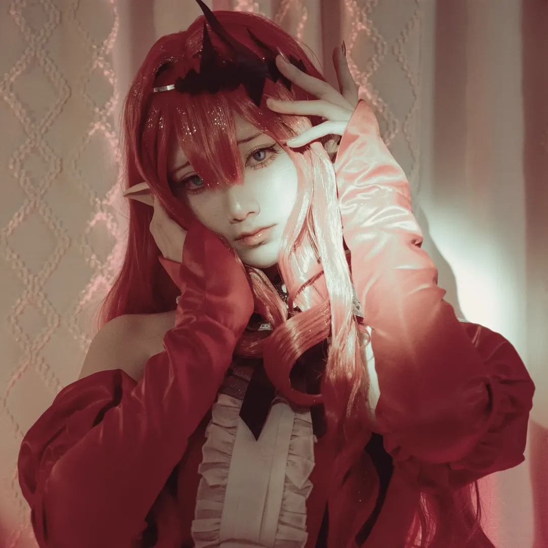 fgo, 红色假发, 芭万希cos, 妖精骑士崔斯坦, 网格丝袜 - 第5张
