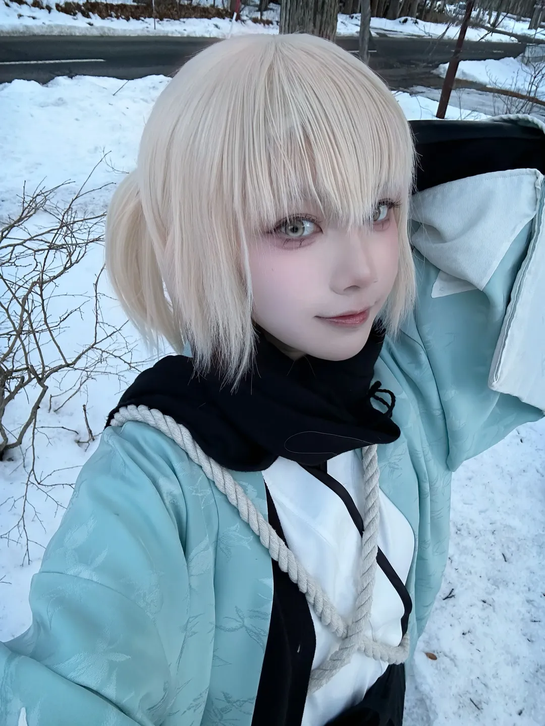 Fate/Grand Order, 冲田总司cos, 和风cosplay, 武士刀, 雪地写真 - 第2张