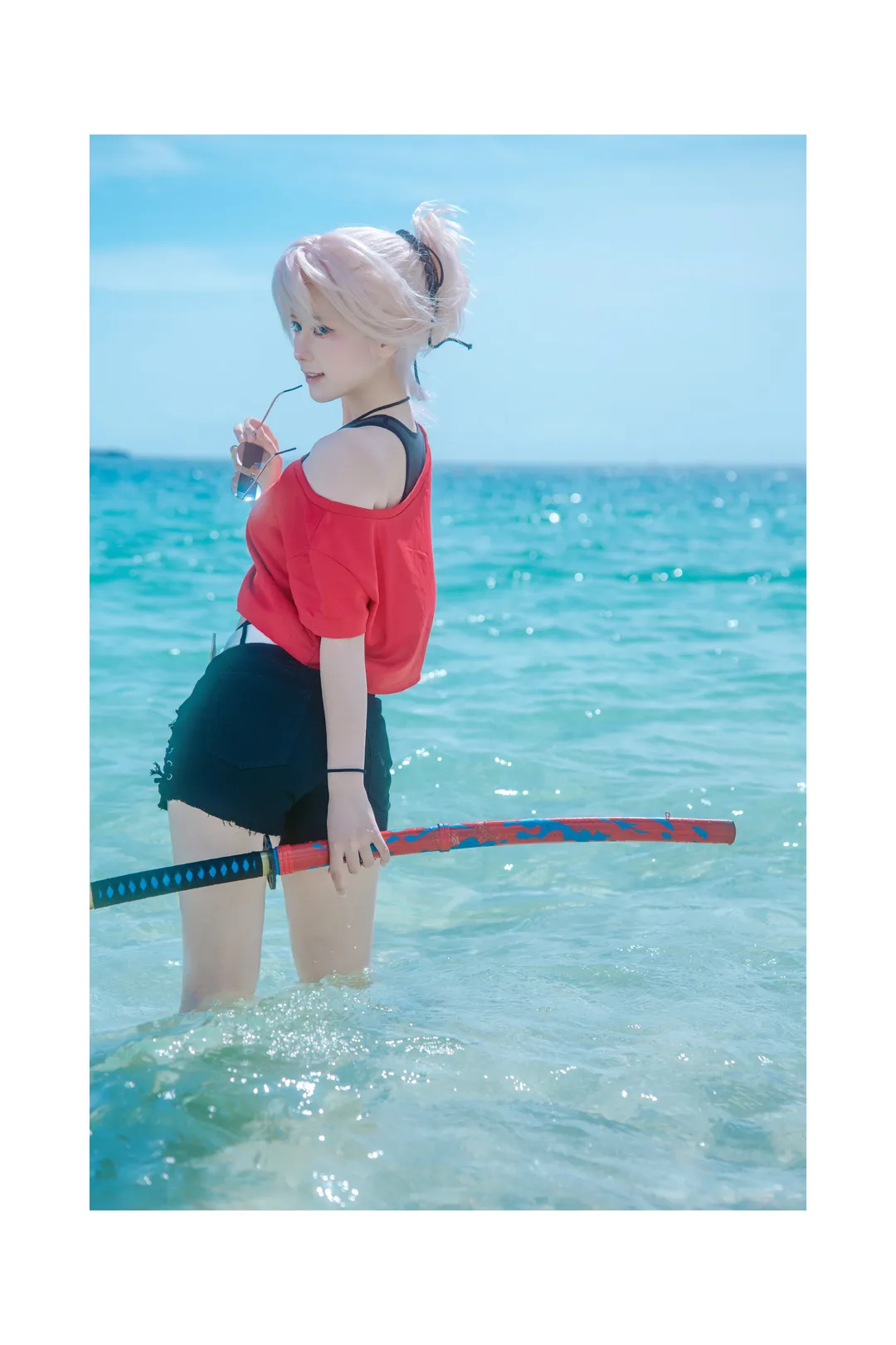 夏日写真, FGO, 海边外景, 宫本武藏cos, 白滨海滩
