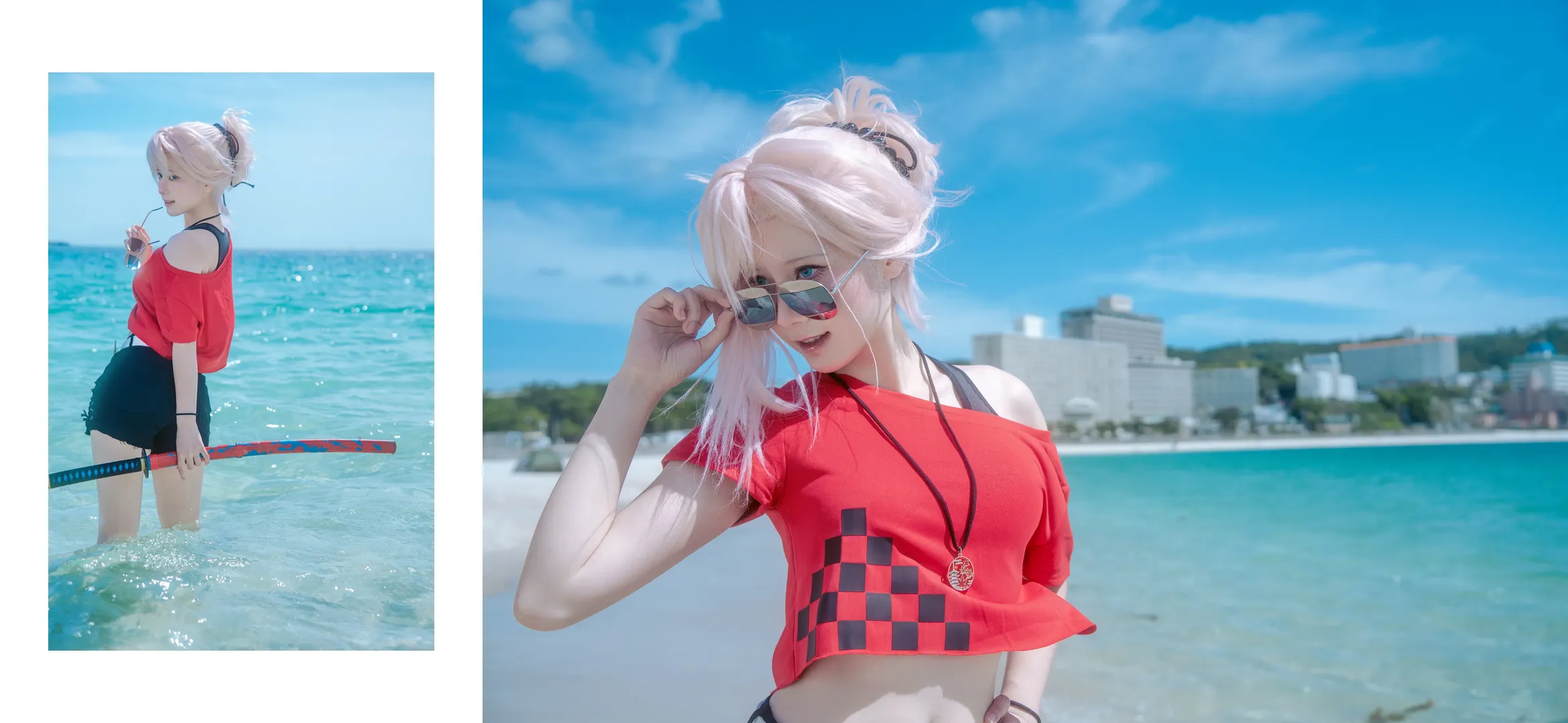 夏日写真, FGO, 海边外景, 宫本武藏cos, 白滨海滩 - 第2张